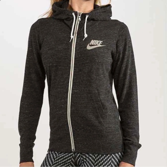 Nike Tops - Nike Vintage Red Tag Women’s Full Zip Charcoal Hooded Sweater Size Small